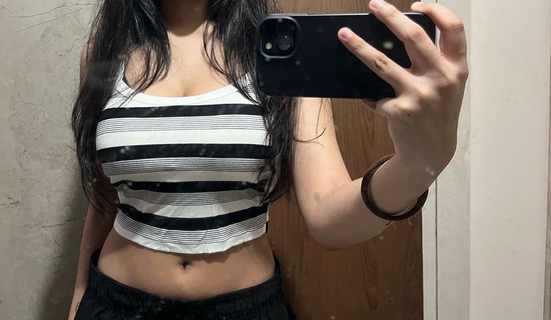 USA padded Imported Striped Cropped Tank Top