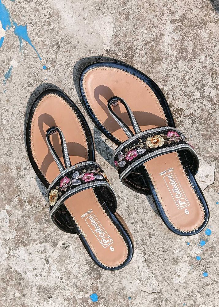 Embroidered Flat Sandals