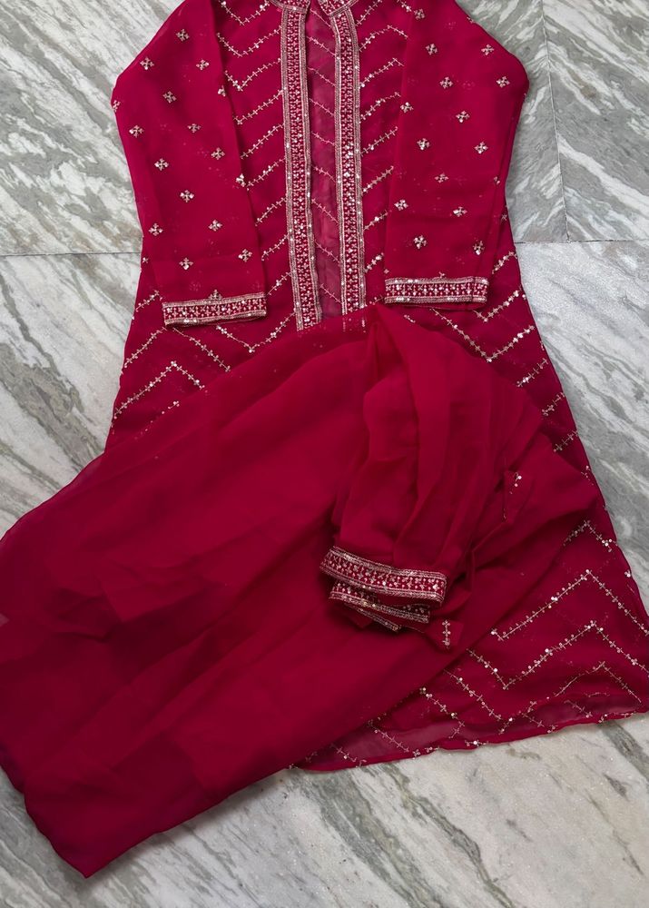 Vibrant Pink Ethnic lahenga with shrug
