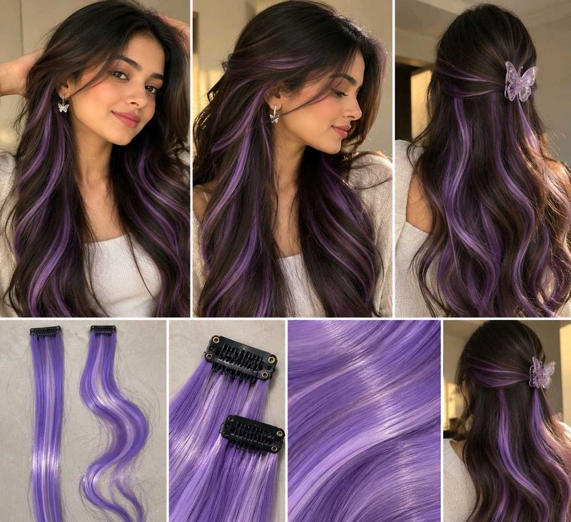 Clip-in Purple Highlight Hair Extensions
