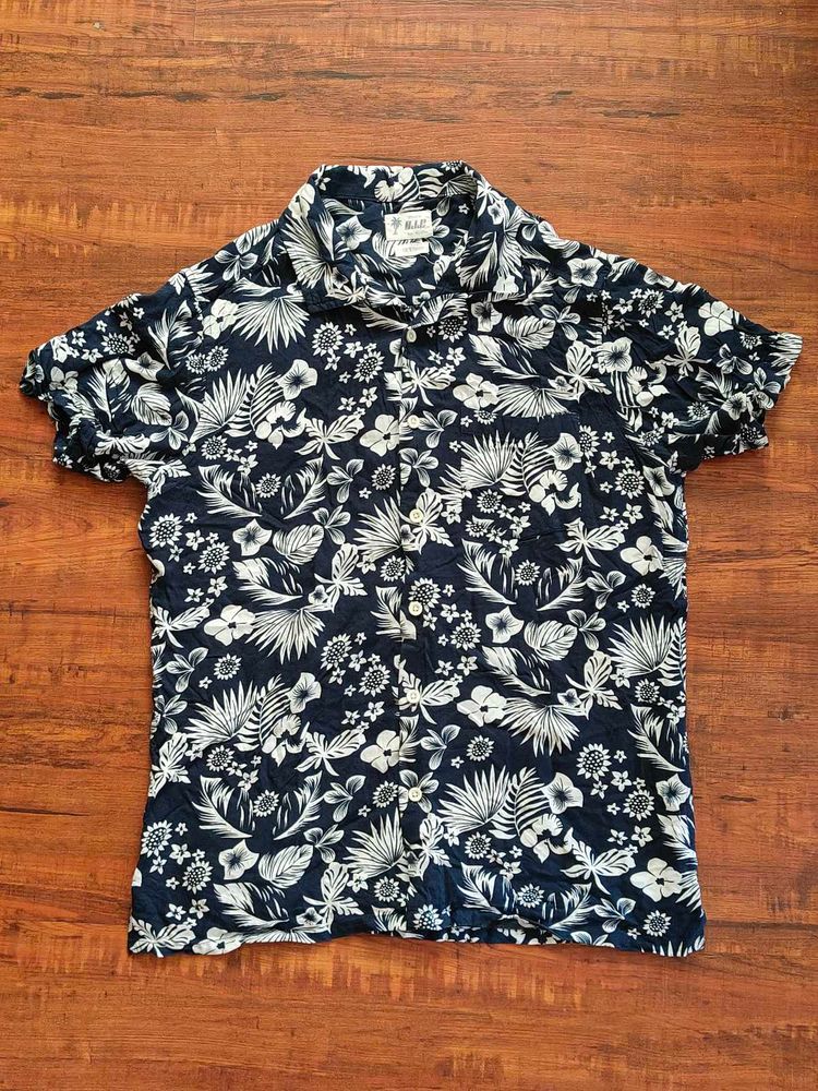 Navy Floral Short Sleeve Button-Up Shirt