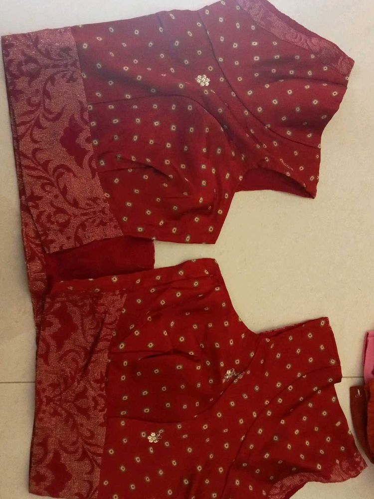 Red Ethnic Blouse with Bandhani Print