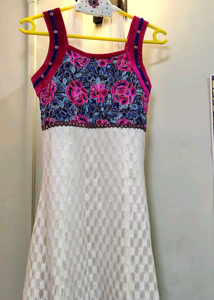 Pink &amp; White Ethnic Floral Dress