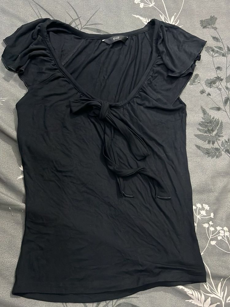 Black Tie-Front Cap Sleeve Top
