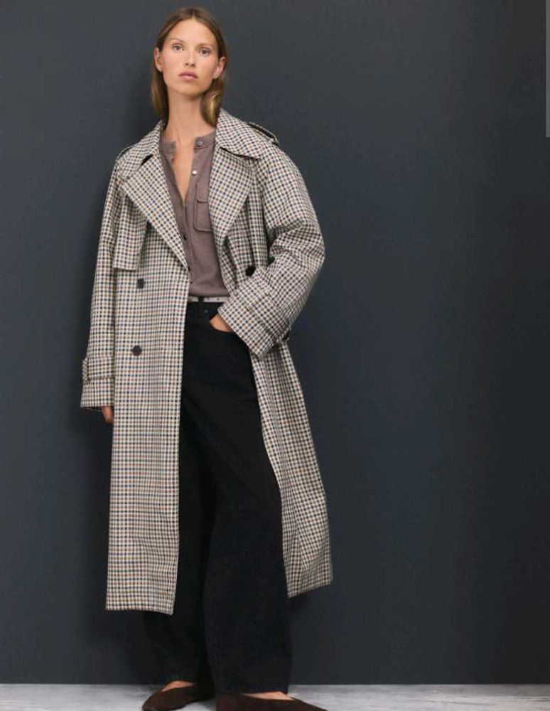 Unisex Vintage Checked Trench Coat