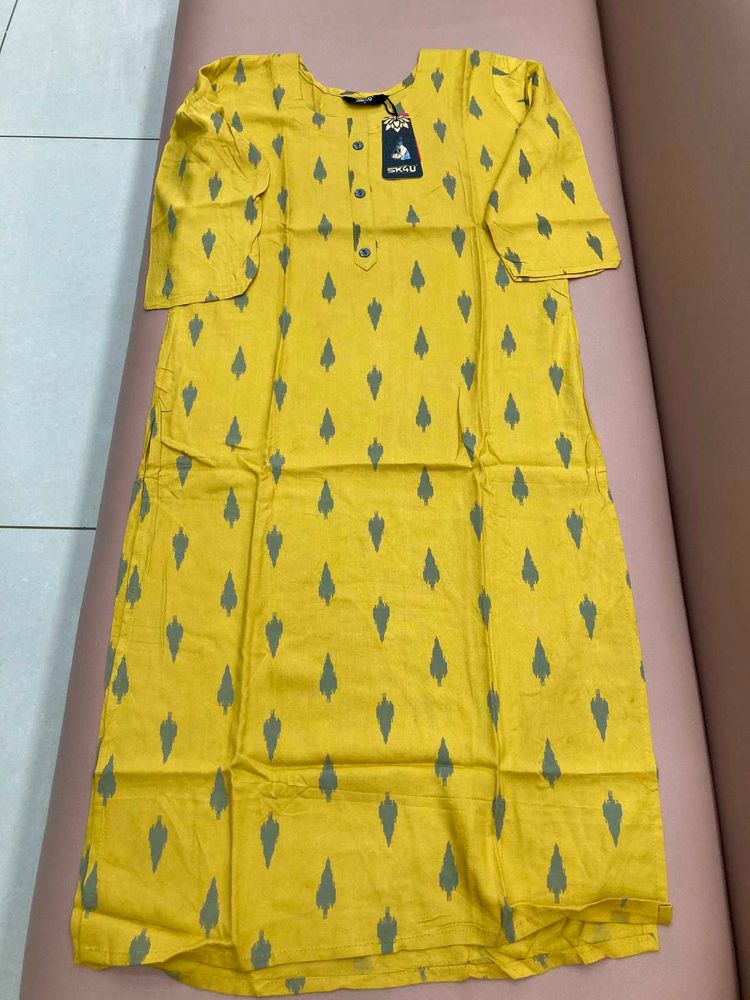 Yellow Printed Kurti