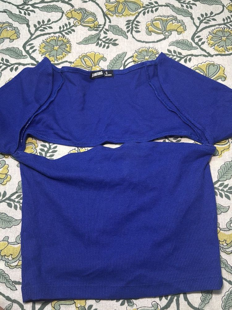 Blue Ribbed Crop Top