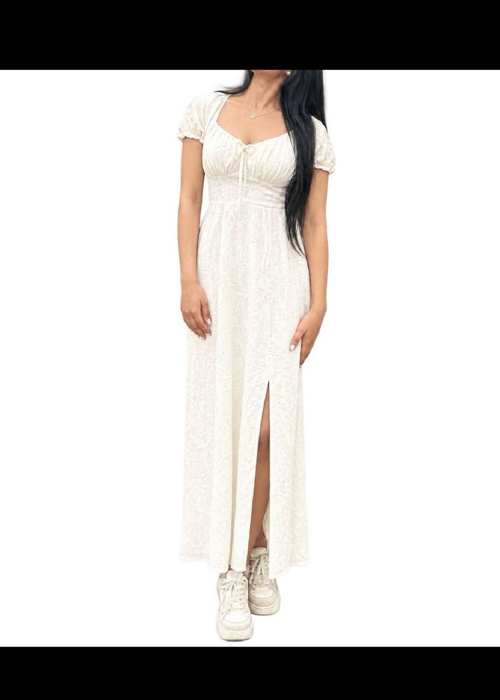 White Lace Maxi Dress with Slit