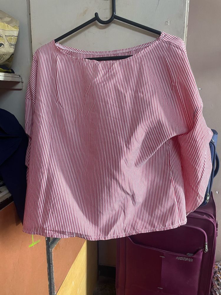 Striped Pink Boat Neck Top