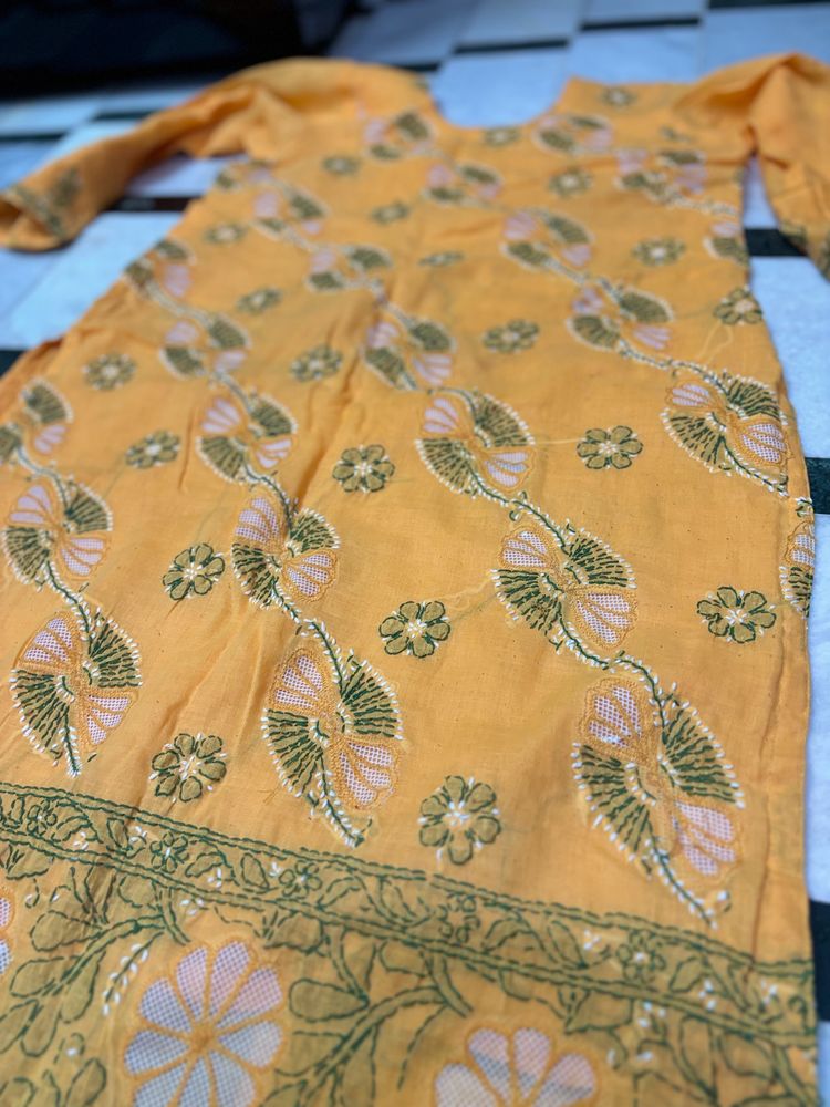 Vibrant Yellow Floral Kurti salwar and dupatta