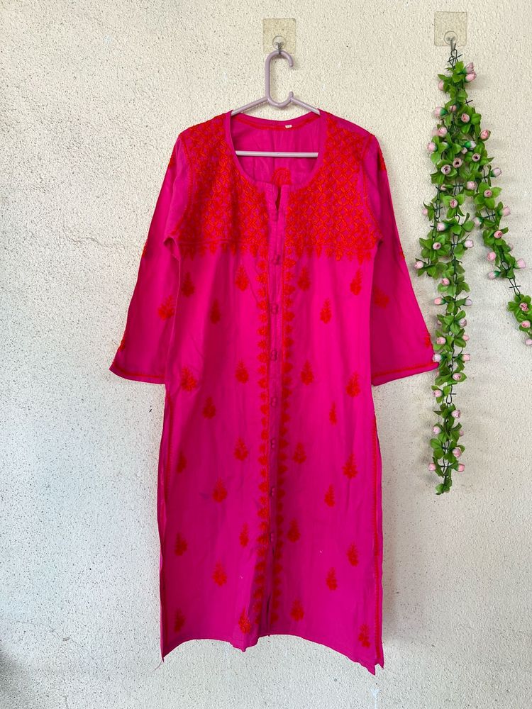 Vibrant Pink Embroidered Kurta