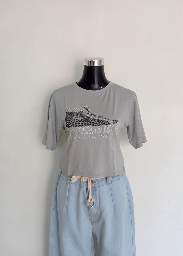 Grey T-Shirt with Sneaker Graphic