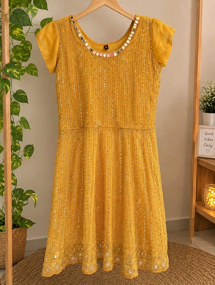 Yellow Embellished Kurta shrara