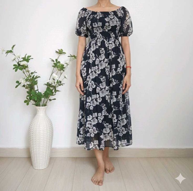 Floral Chiffon Midi Dress