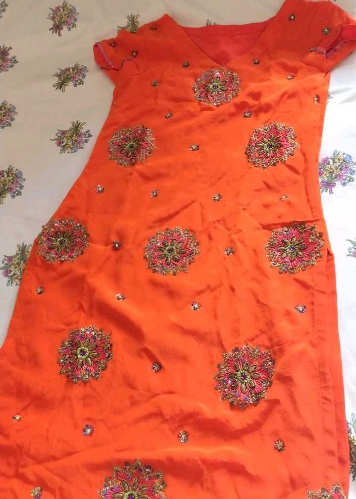 Vibrant Orange Embroidered Kurta