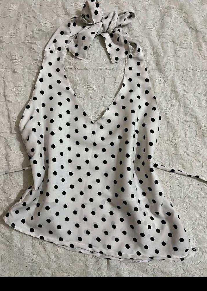 y2k Polka Dot asymmetrical Halter Neck Top