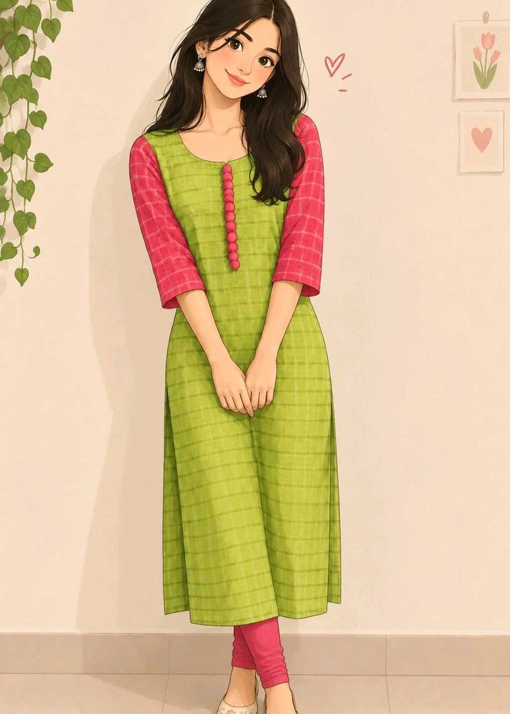 Charming Green &amp; Pink Kurta with Leggings