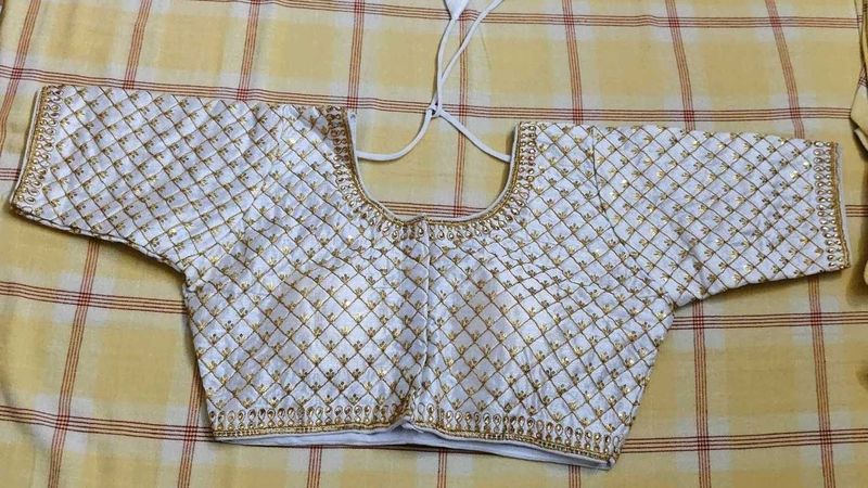 Elegant White Embroidered Padded Blouse