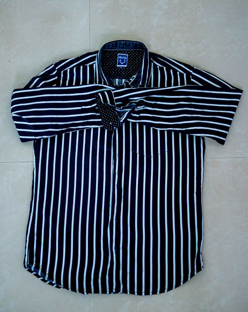 Allen Solly Black And White Striped Shirts