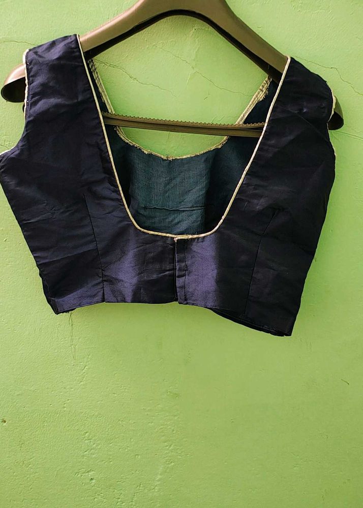 Classic Navy Blue Solid Silk Blouse – Perfect for