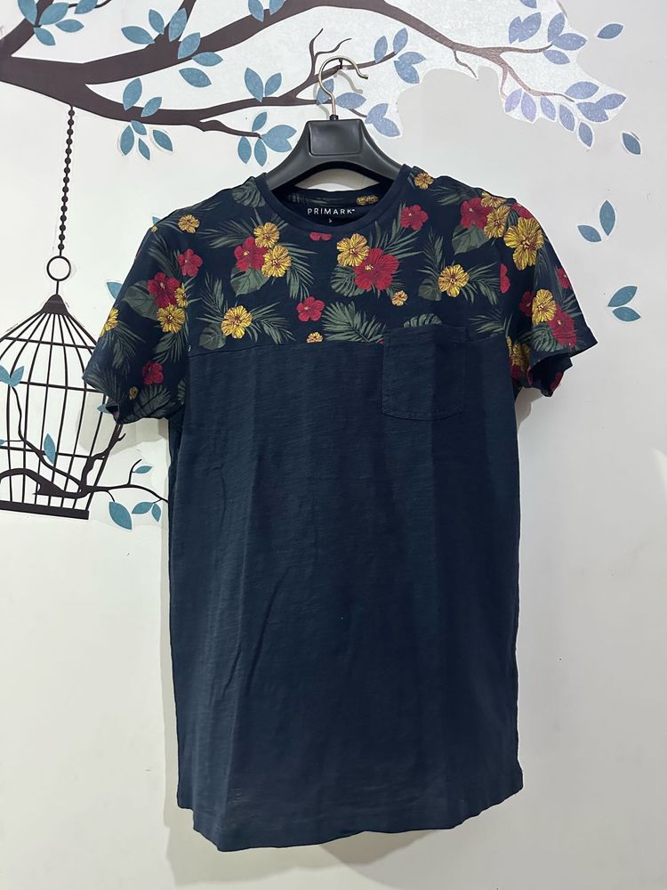 Men's Navy Floral Print T-Shirt (EUROPE )