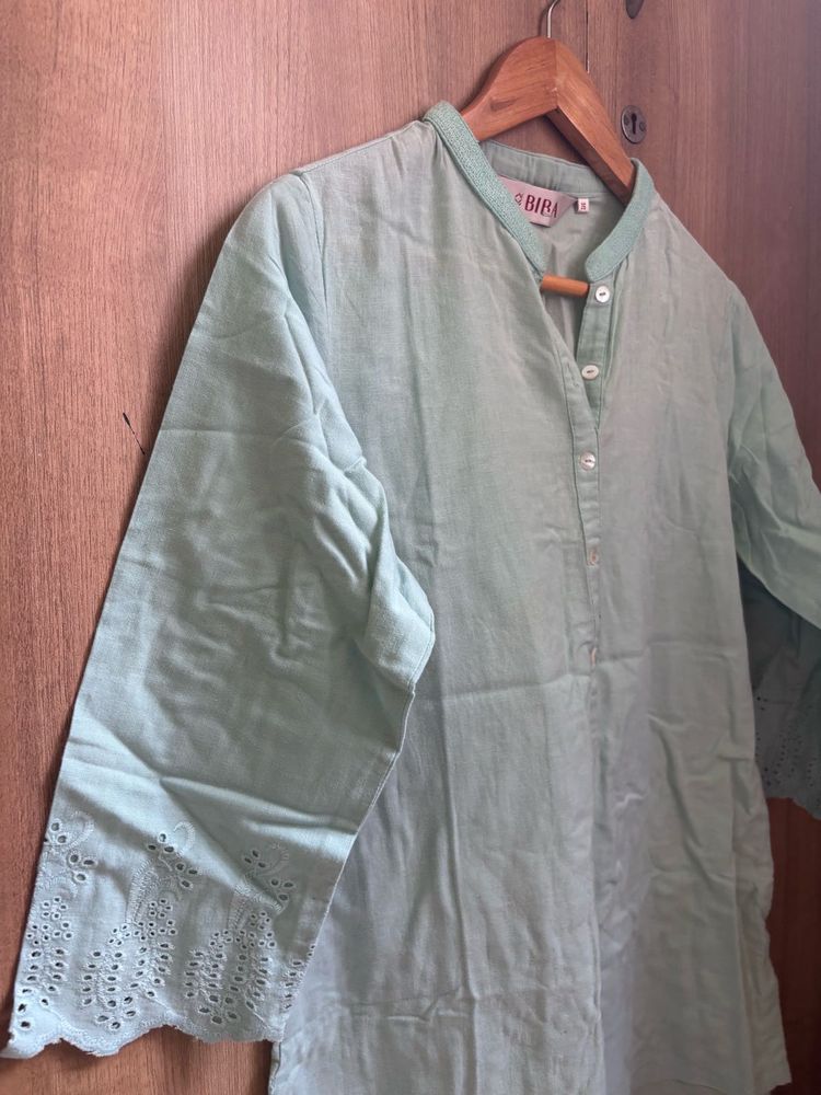 Biba Mint Green Embroidered Kurti - Size L