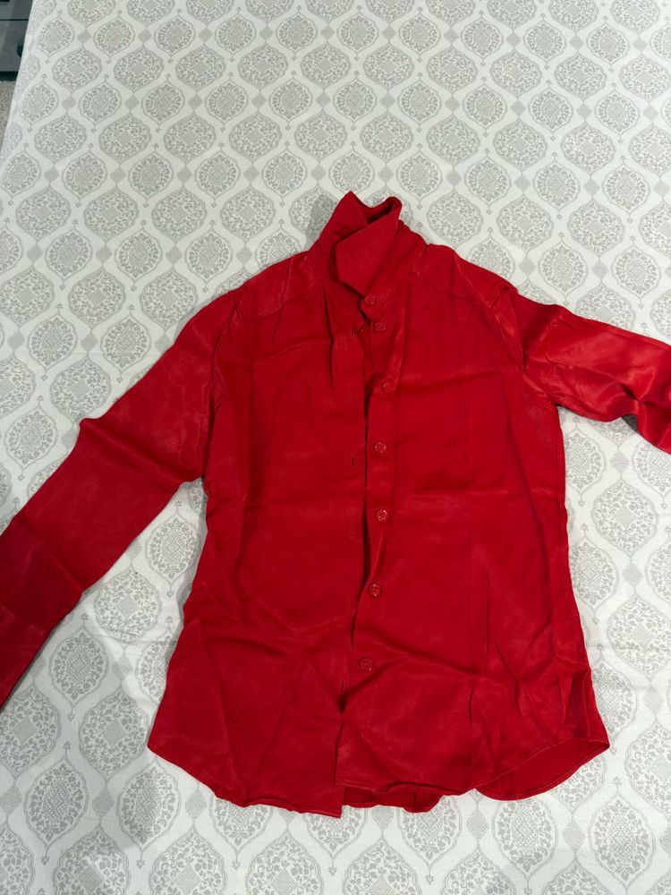 Red Long Sleeve Button-Down Shirt