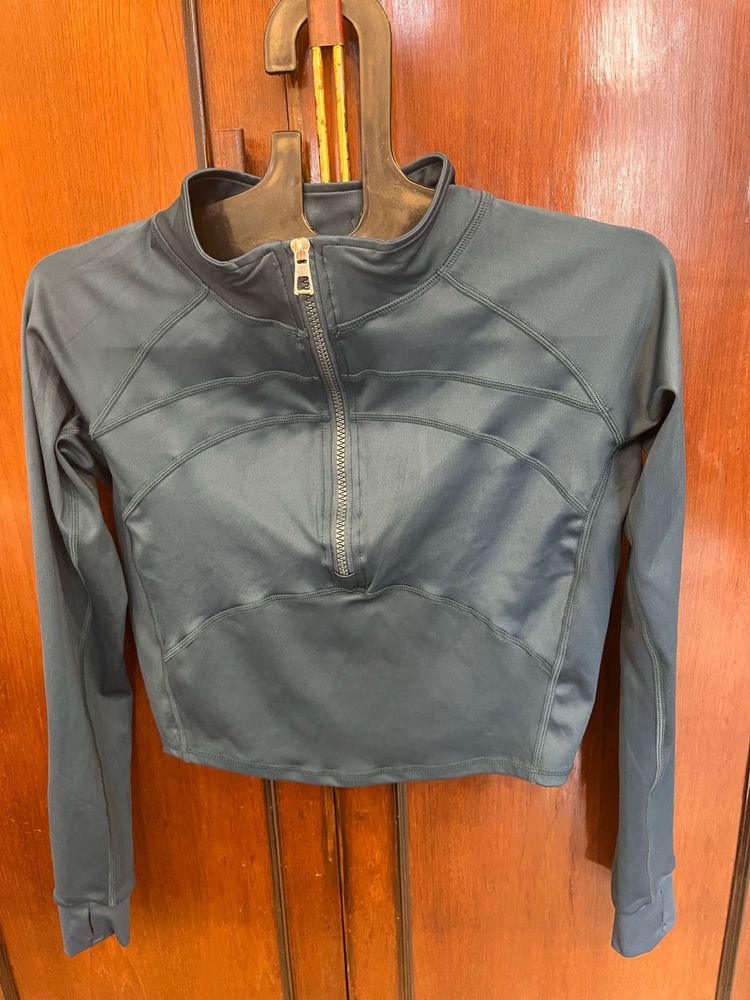 Blue Cropped Workout Jacket