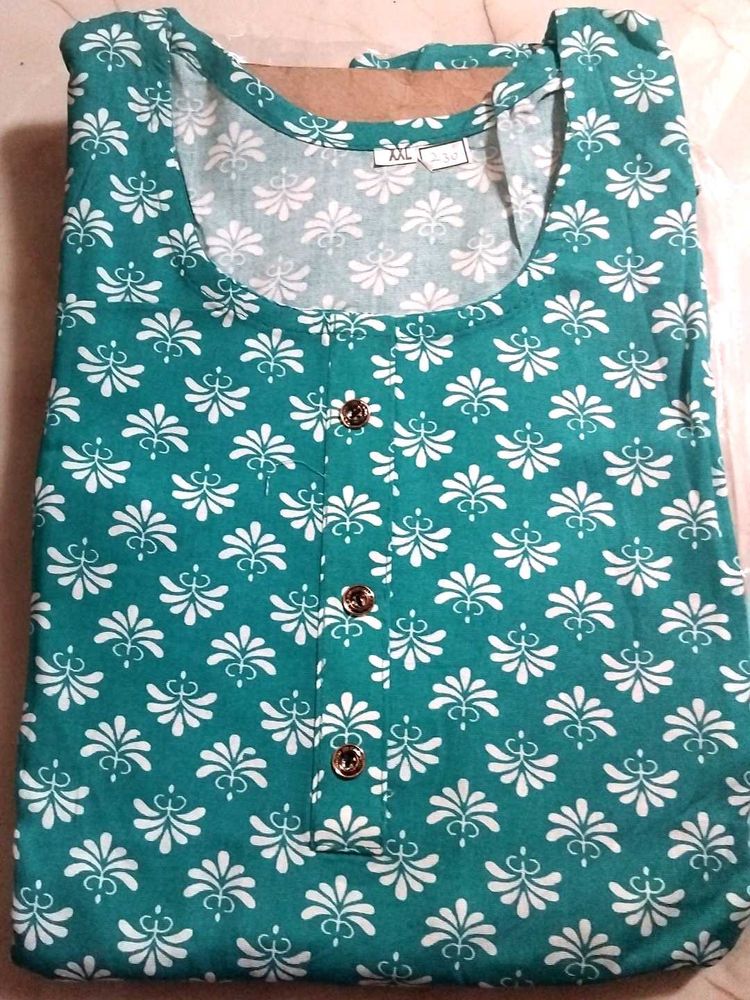 Teal Kurta with White Floral Print