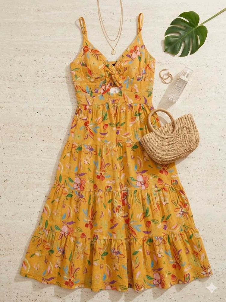 ​🍊 Vibrant Floral Tiered Mini Dress