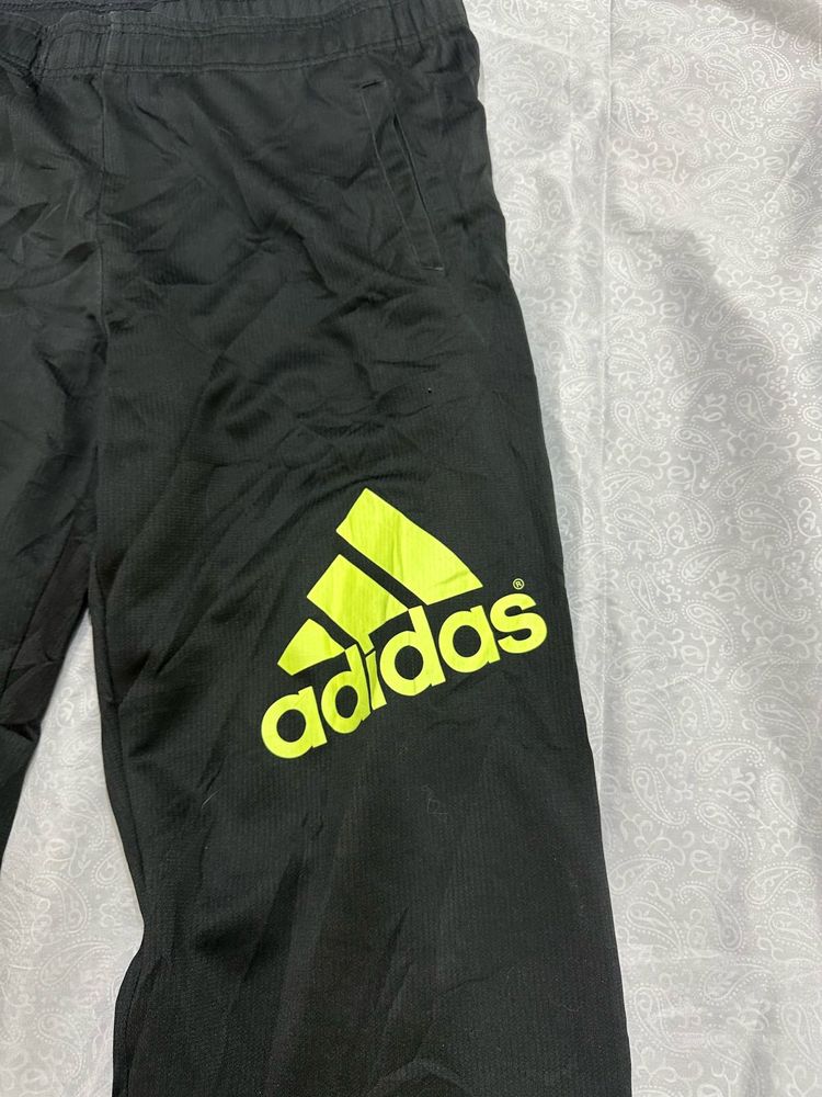 Adidas Authentic Black Track Pants (Neon Logo) 🔥