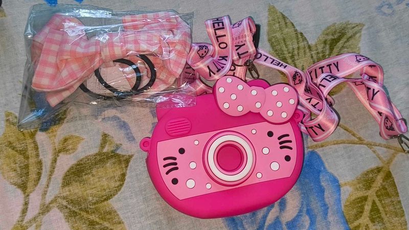 Sanrio Hello kitty mini pouch &amp; ribbon 🎀 hair tie