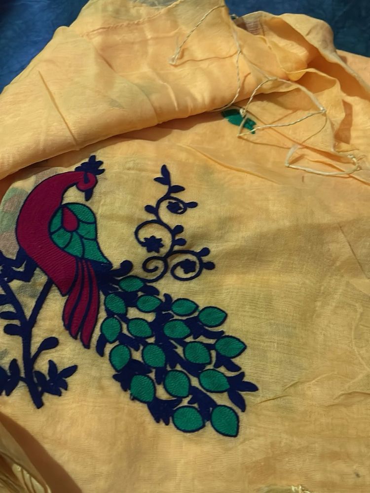 Beautiful Yellow Peacock Saree