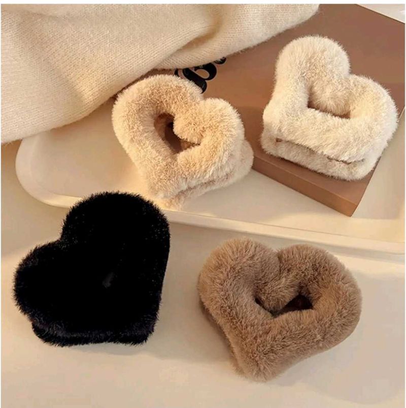 Fuzzy Heart Hair Claw Clips