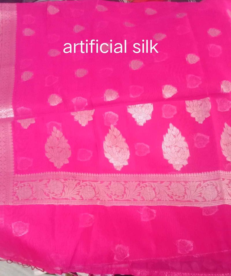 Vibrant Pink Artificial Silk Saree