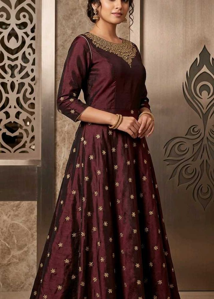 Maroon Embroidered Ethnic Gown perfect for L/M