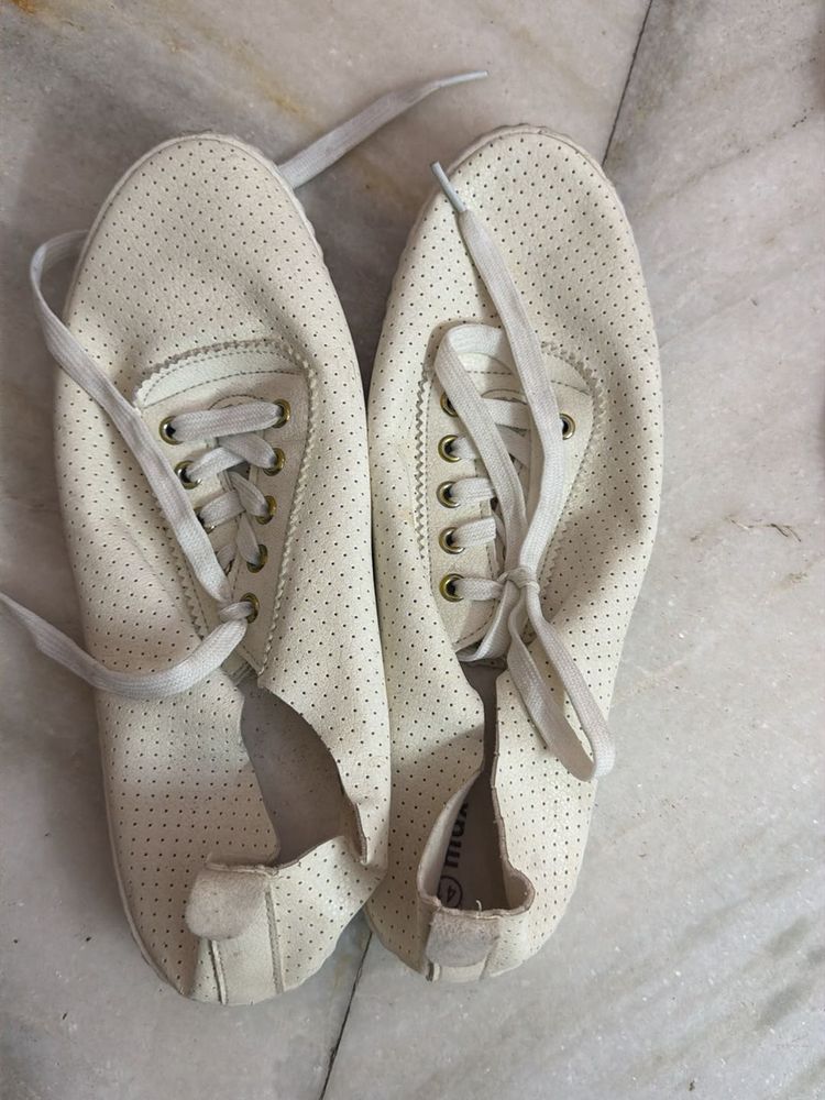 Women's White Perforated Sneakers