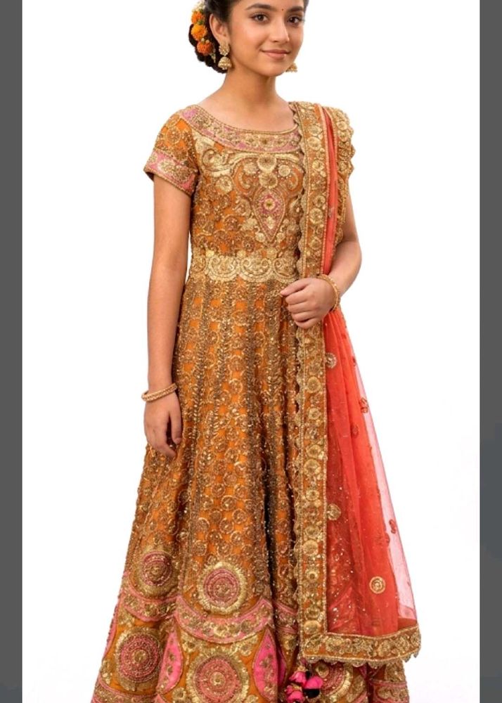 Festive Orange &amp; Gold Embroidered Lehenga Choli