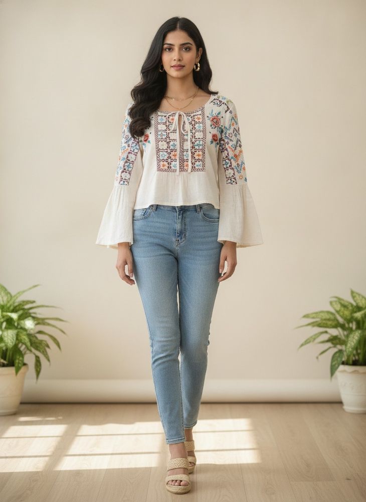 Boho Embroidered Bell Sleeve Blouse