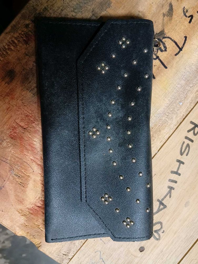 Black Studded Long Wallet