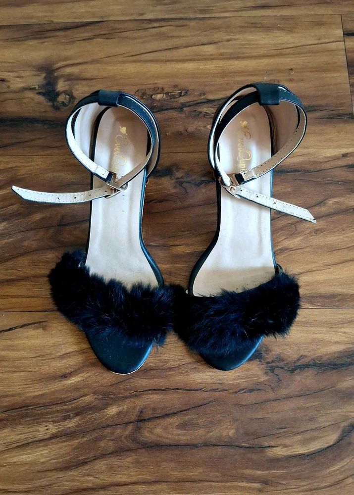 Fuzzy Black Heels