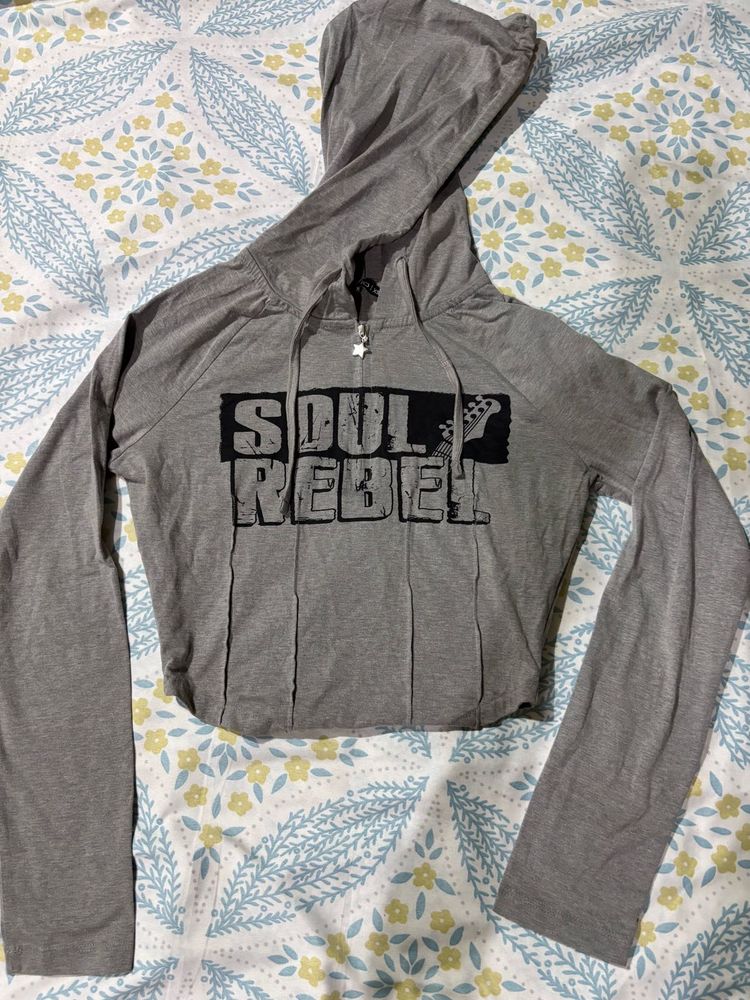 Grey Soul Rebel Cropped Hoodie