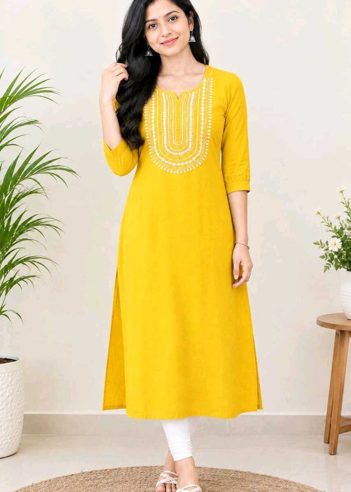 Yellow Embroidered Kurta