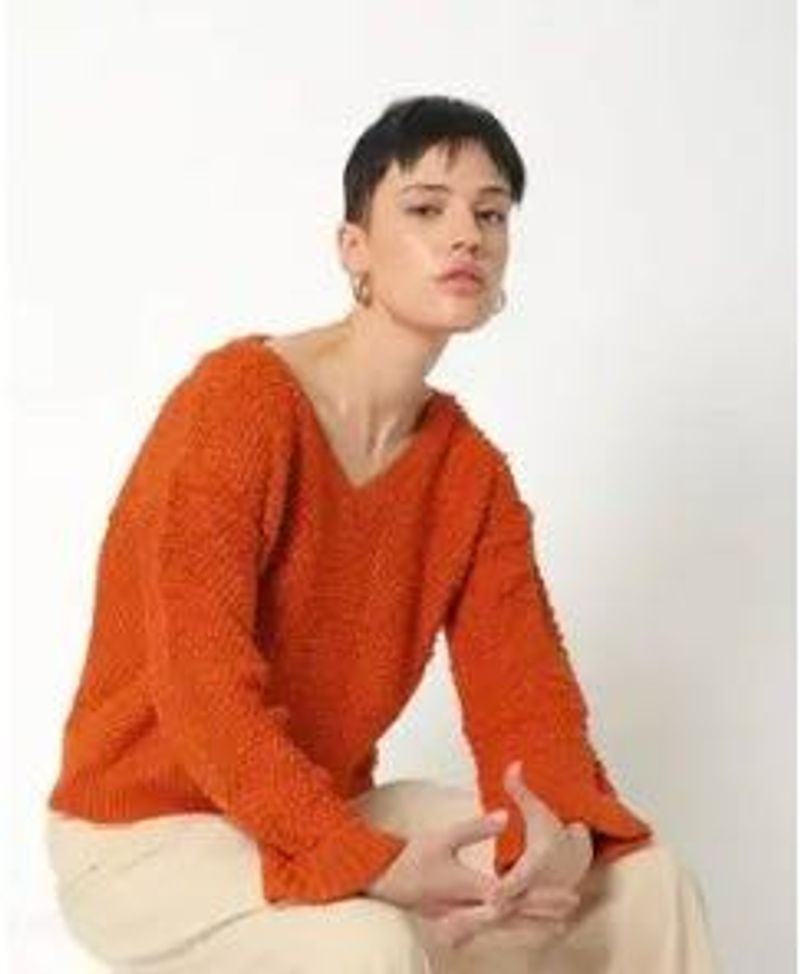 Cozy Orange V-Neck Sweater