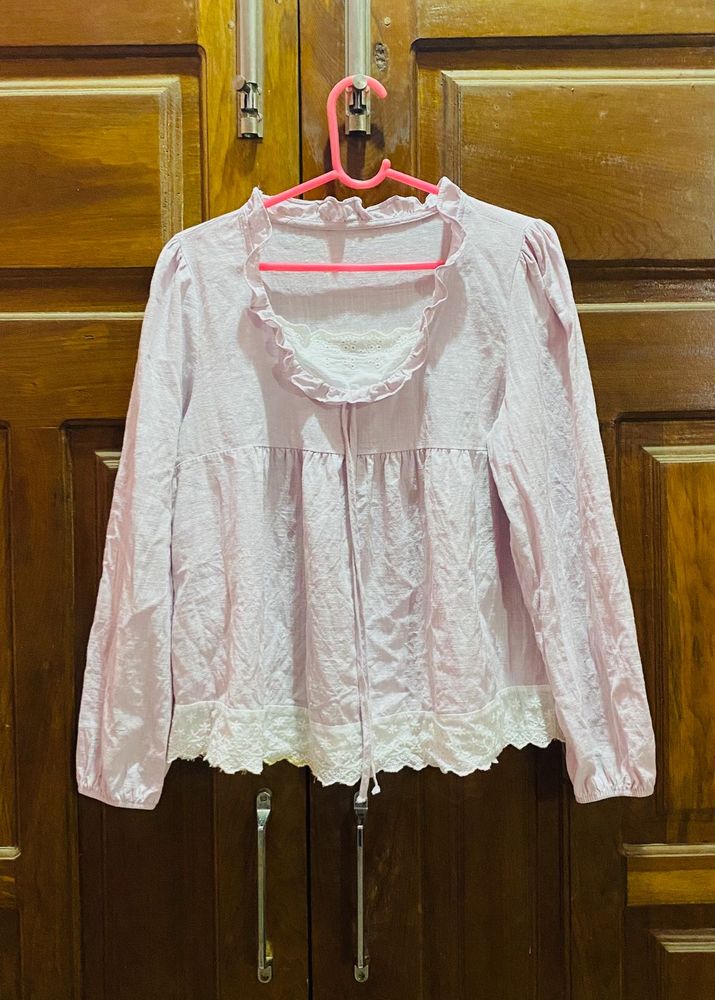 Light Pink Lace Trim Top