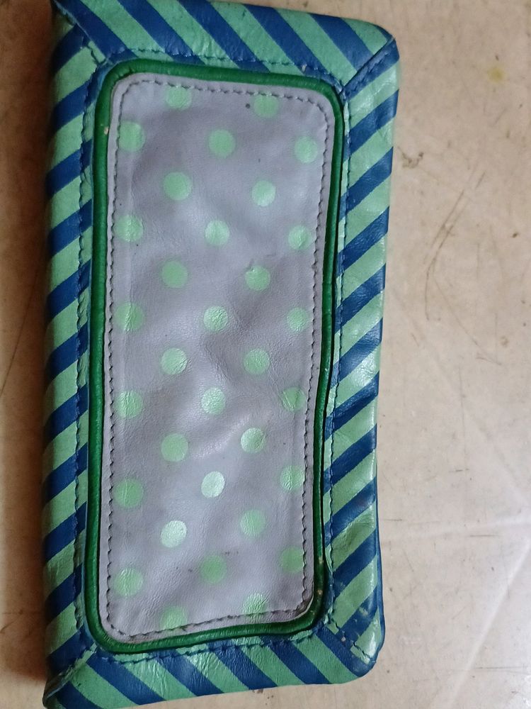 Blue Soft Polka Dot Leather Wallet