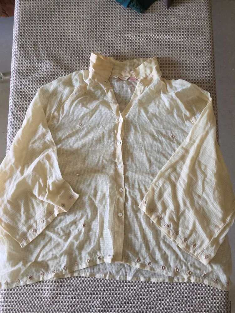 Light Yellow Button-Up Blouse