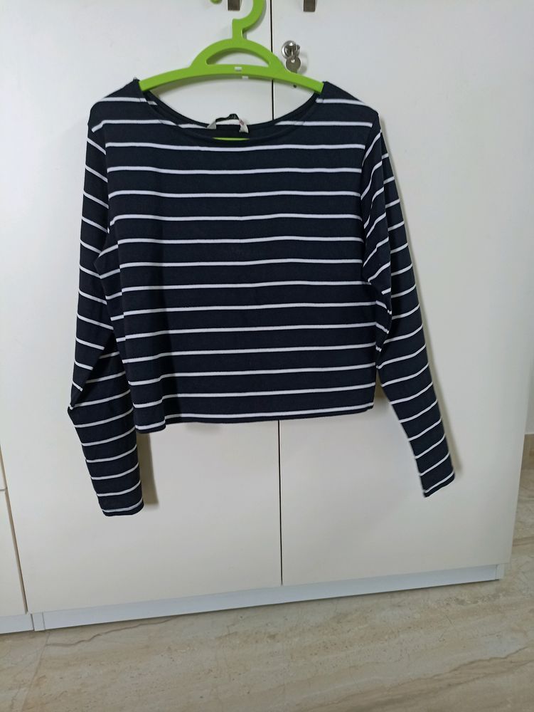 Black And White Striped Crop Top