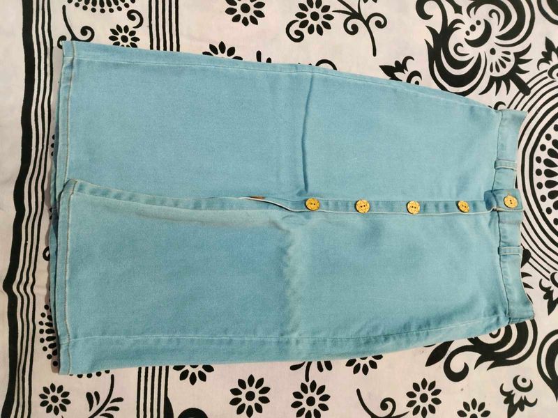 Light Blue Denim Skirt with Button Detail