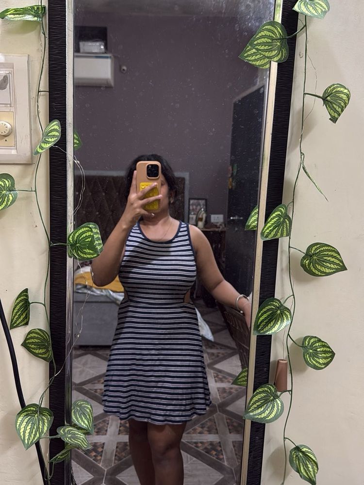 side cutout Striped Sleeveless Mini Dress
